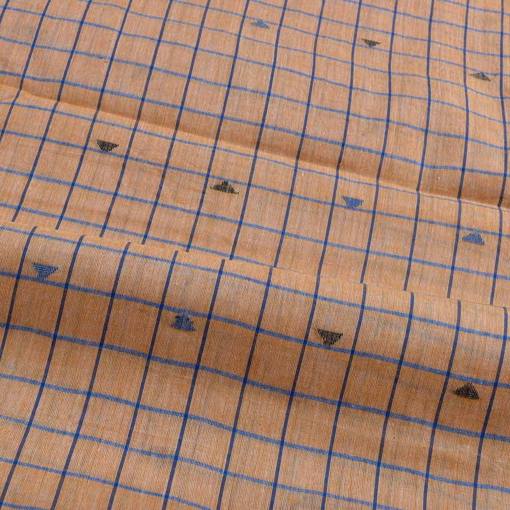 GEOMETRIC CHECK ORANGE & BLUE JAMDANI PURE COTTON 54 GSM HANDWOVEN FABRIC