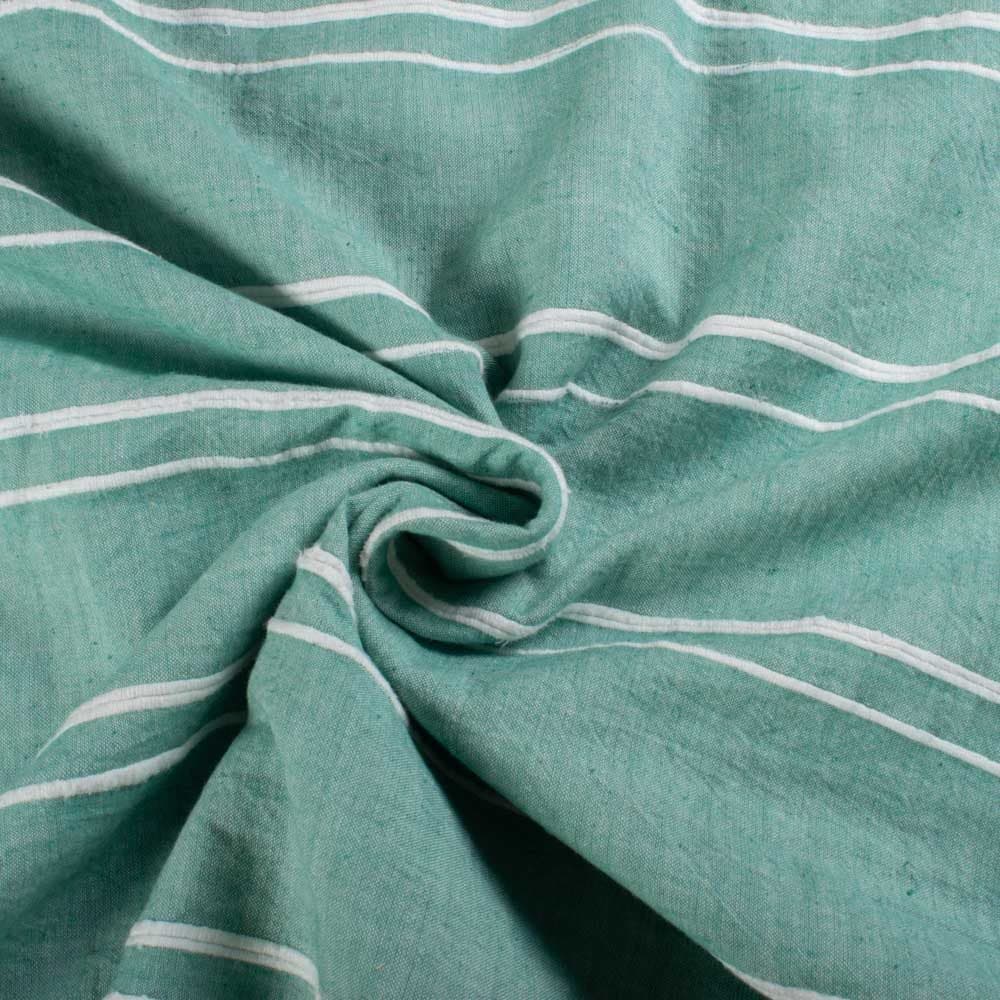 Khesh Recycled Sea Green & White Stripe Pure Cotton 150 GSM Handwoven Fabric