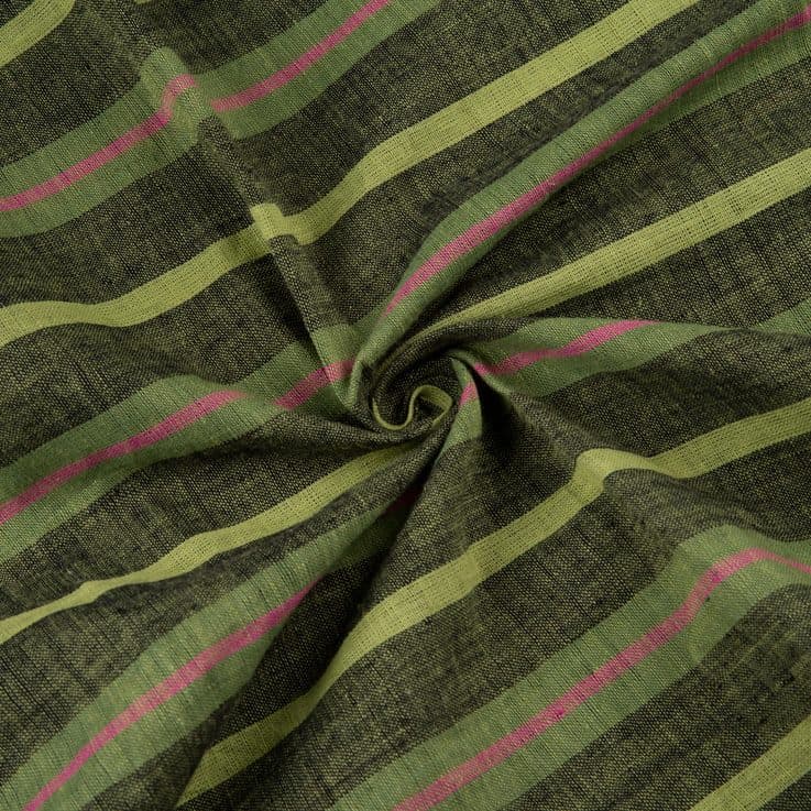 Stripe Green Pure Cotton 90 GSM Handwoven Fabric