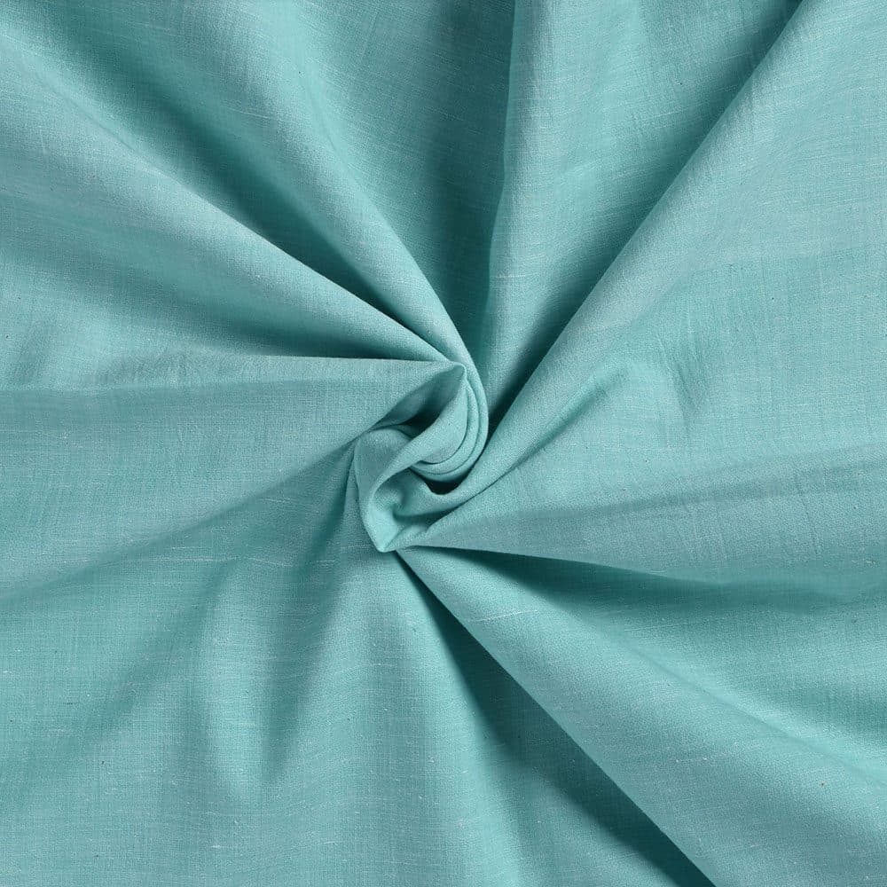 Chambray Light Teal Khadi Cotton 105 GSM Handwoven Fabric