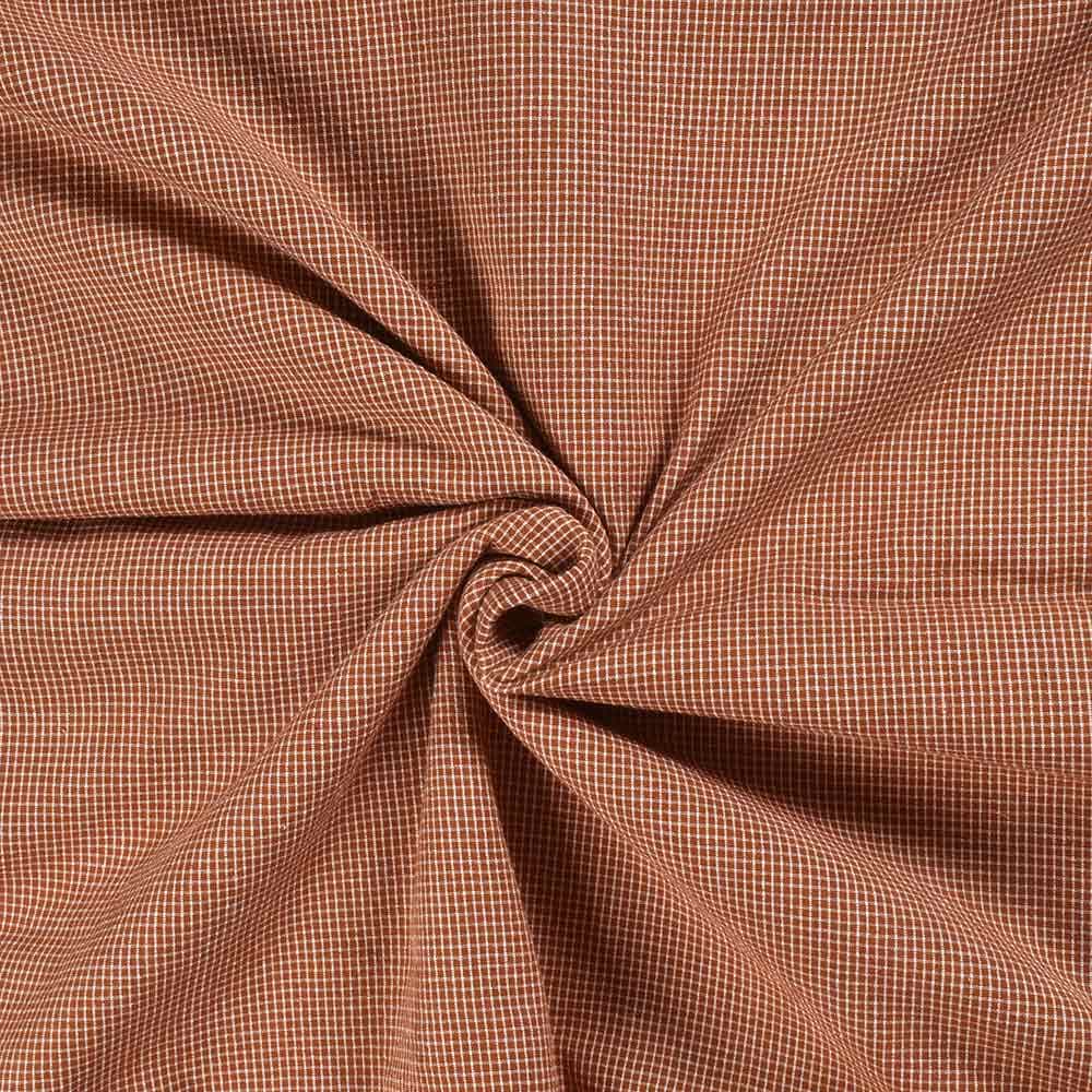 Check Brown & White Pure Cotton 93 GSM Handwoven Fabric