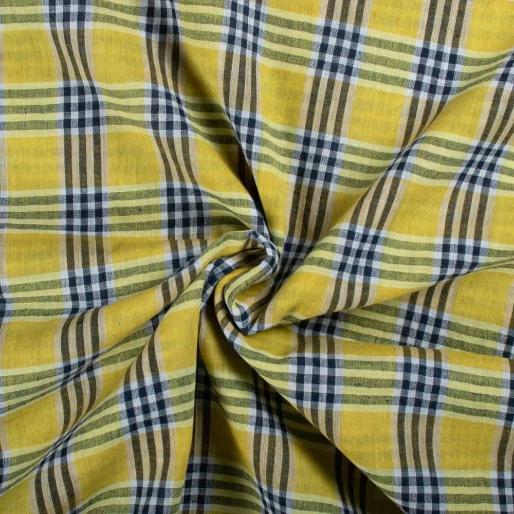 Yellow Base Black & White Check Pure Cotton 70 GSM Handwoven Fabric 759