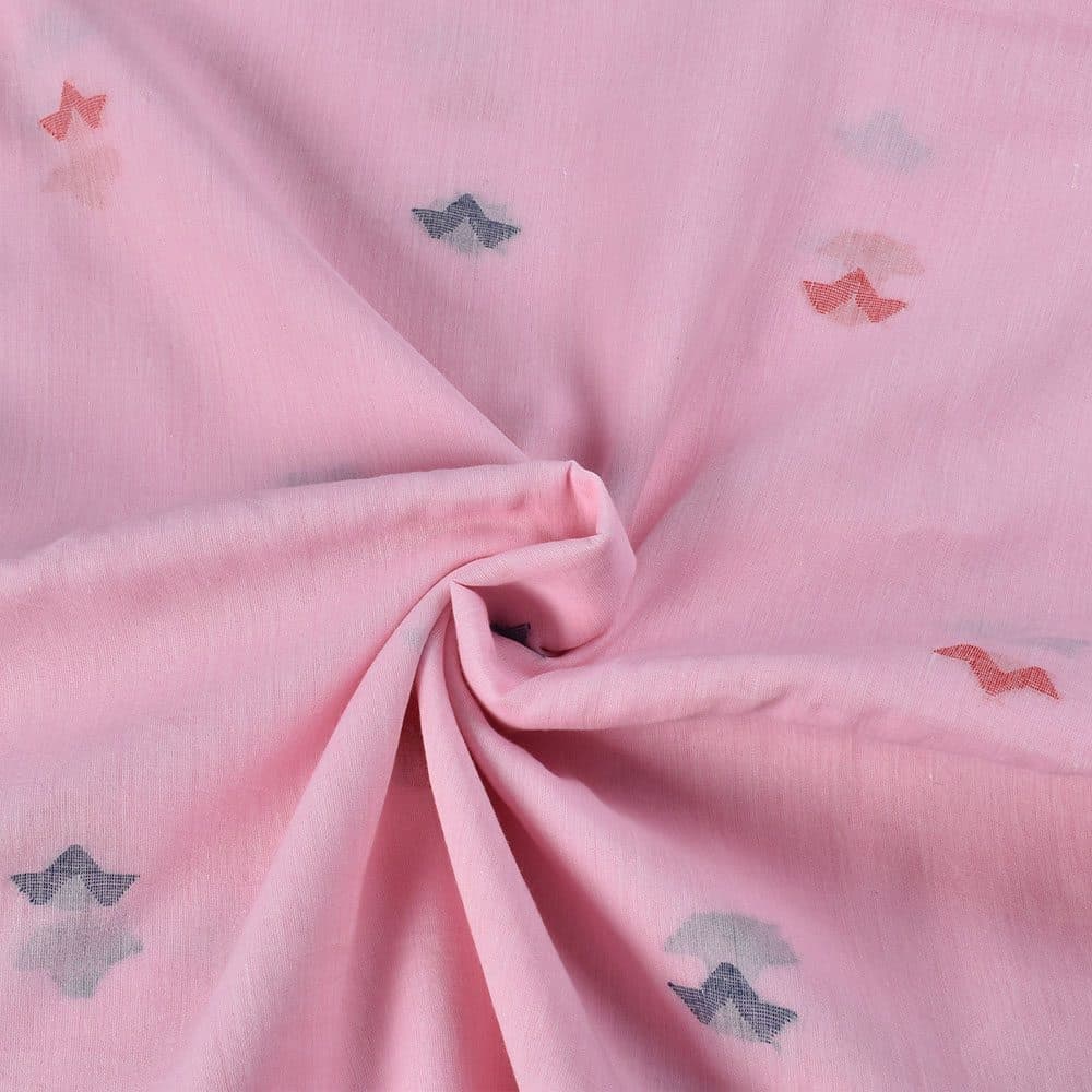 Geometric Pink Jamdani Pure Cotton 55 GSM Handwoven Fabric
