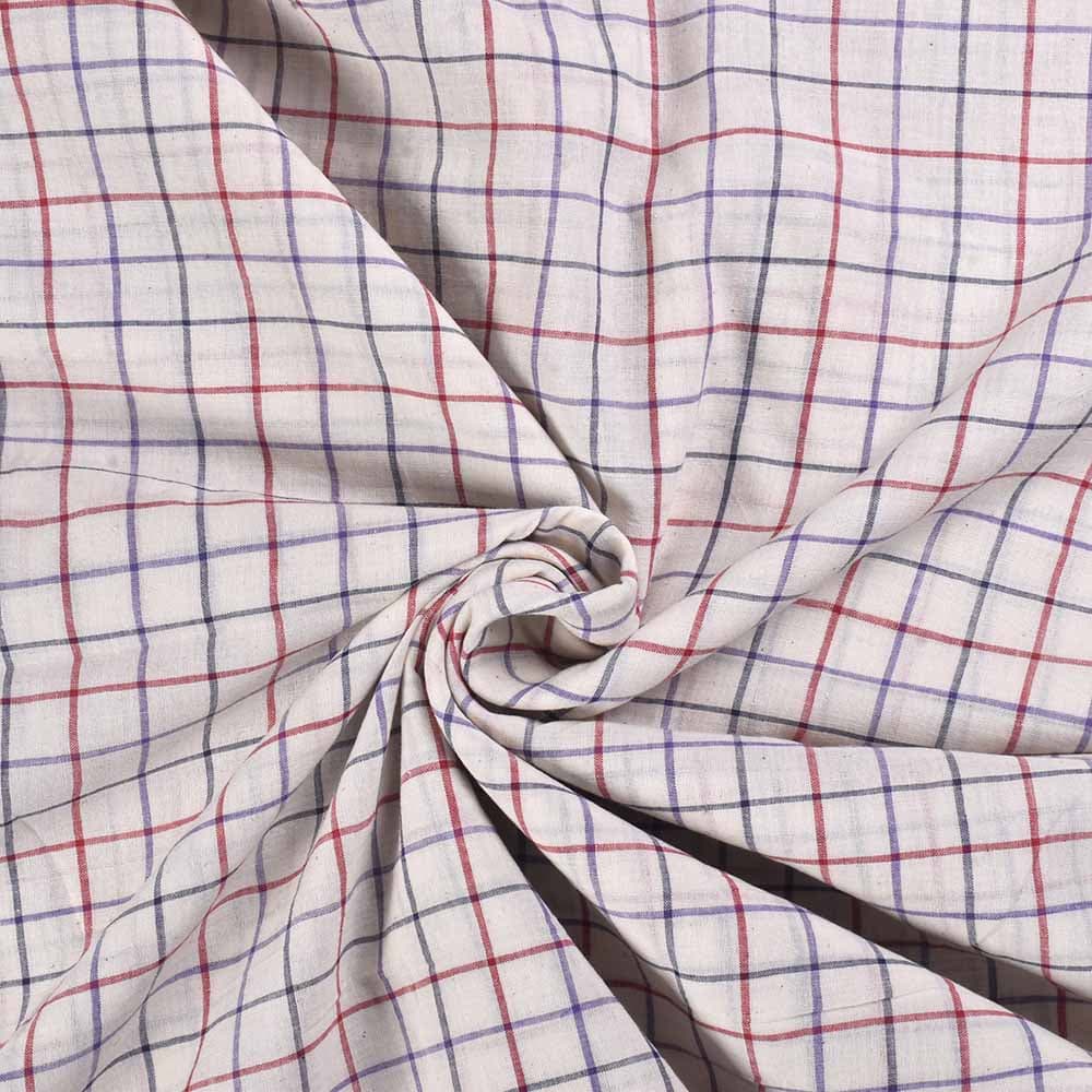 Check Multicolour & White Pure Cotton 68 GSM Handwoven Fabric