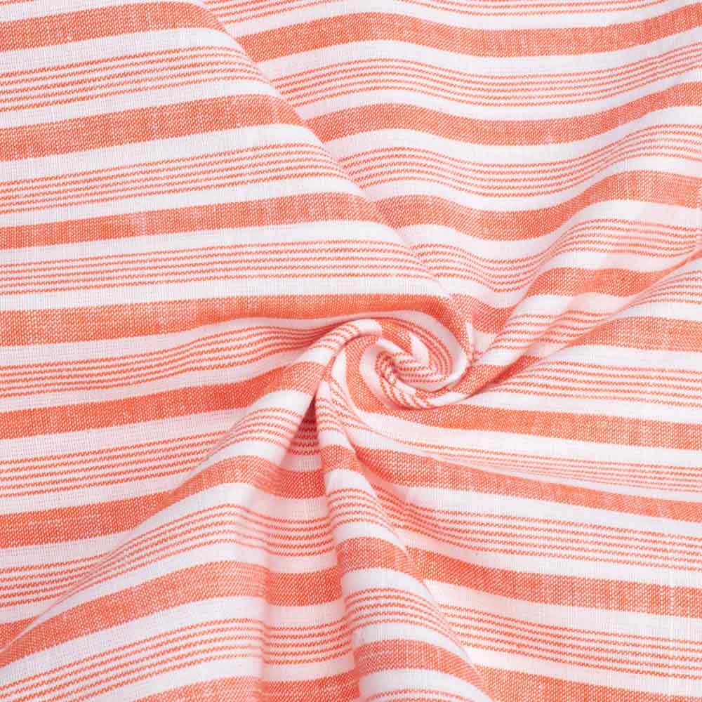 Stripe Orange & White Khadi Cotton 97 GSM Handwoven Fabric