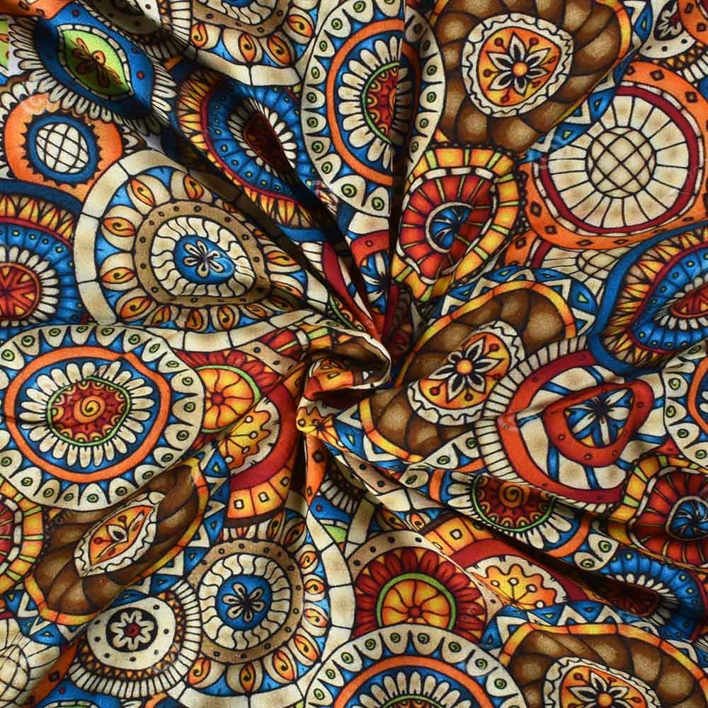 Abstract Multicolor Digital Printed Khadi Cotton 120 GSM Handwoven Fabric