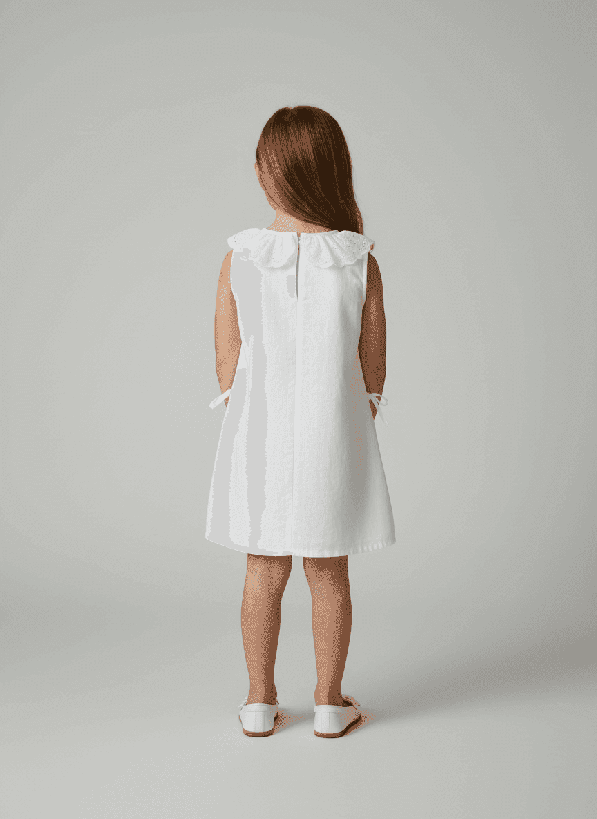 Kids Peter Pan Collar Dress with Frill Pocket
