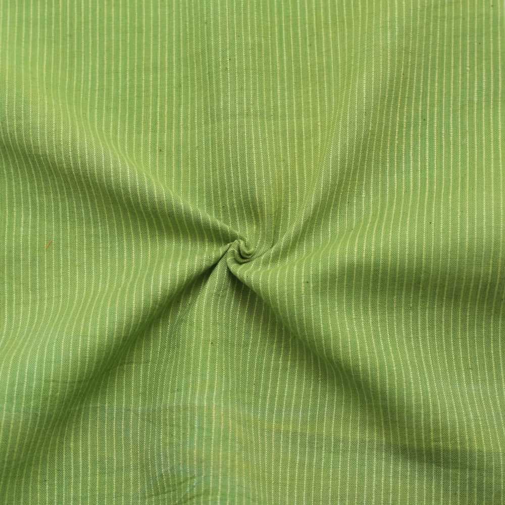 Stripe Light Green Pure Cotton 98 GSM Handwoven Fabric