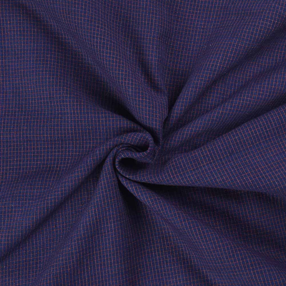 Check Blue Brown Pure Cotton 85 GSM Handwoven Fabric