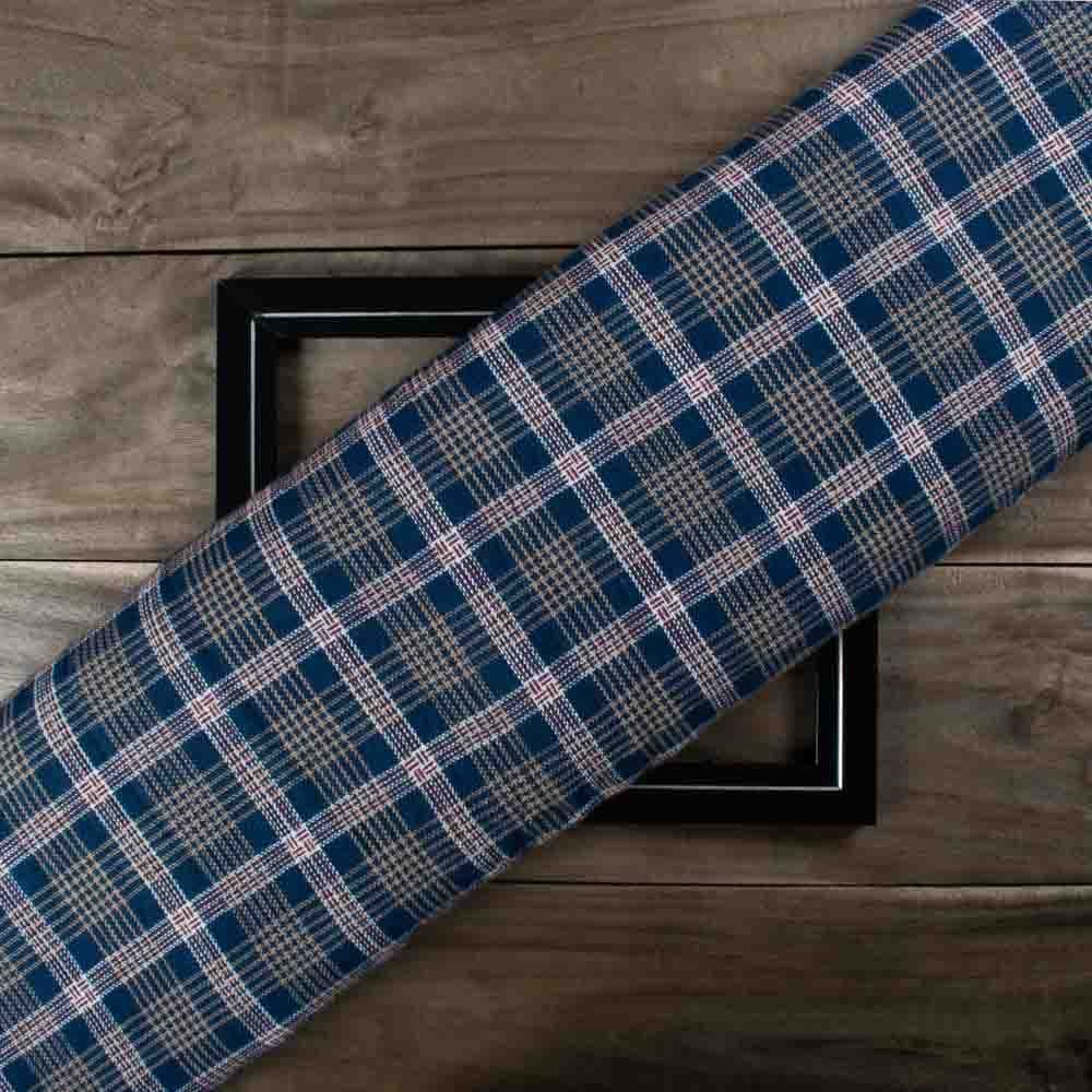Check Multicolor 220 GSM Khadi Handwoven Fabric 932