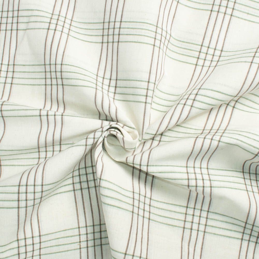Check White Blue Pure Cotton 100 GSM Handwoven Fabric 631