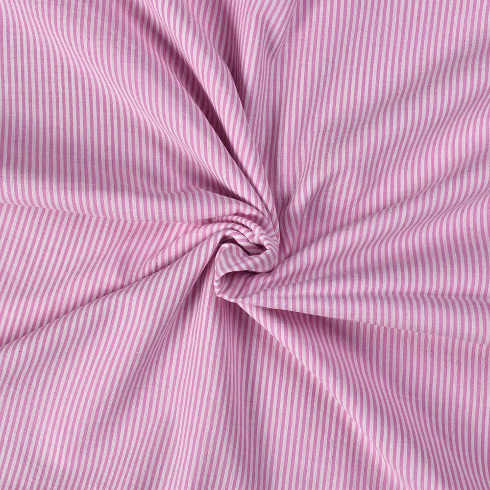 Stripe Baby Pink & White Pure Cotton 69 GSM Handwoven Fabric