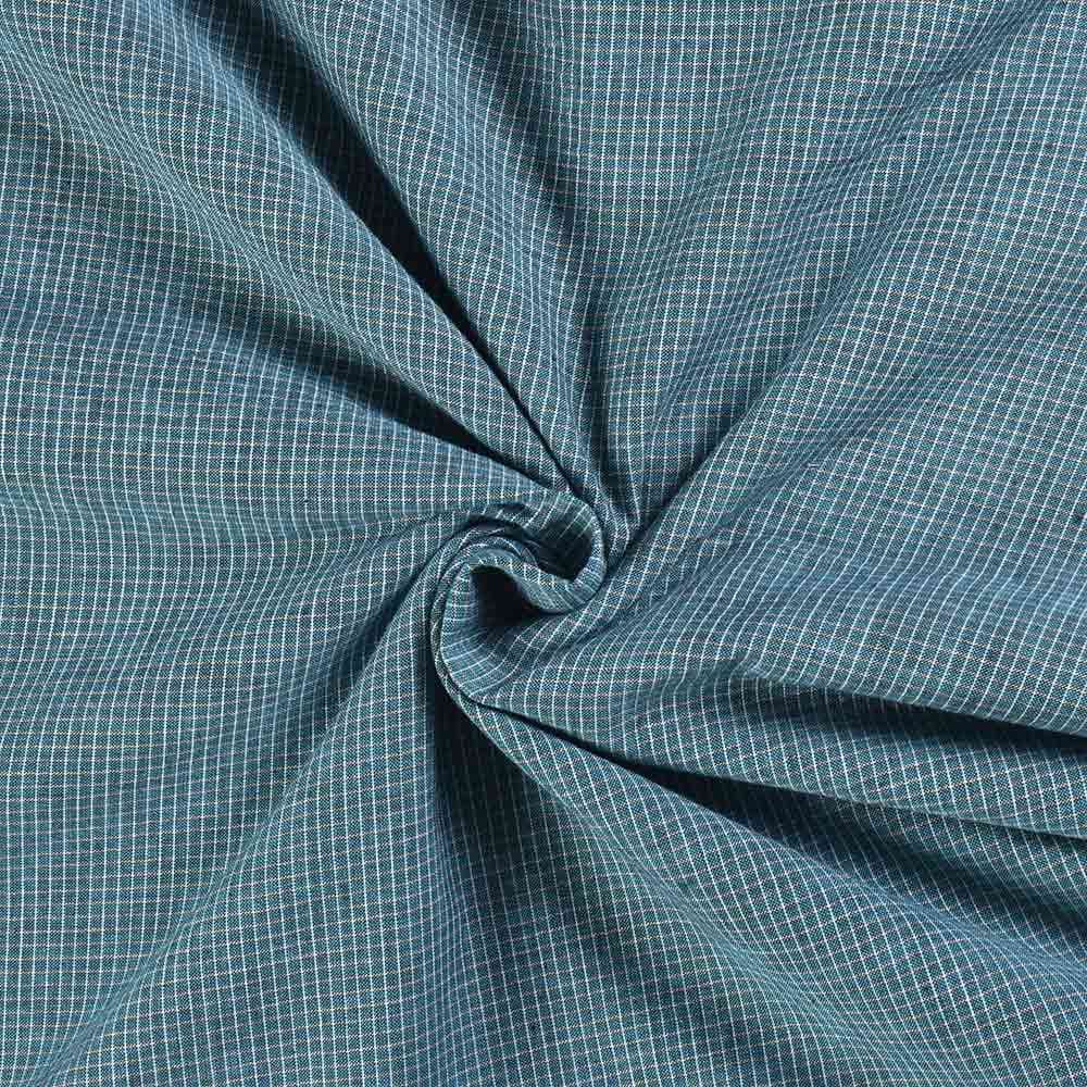 Check Turquoise & White Pure Cotton 104 GSM Handwoven Fabric