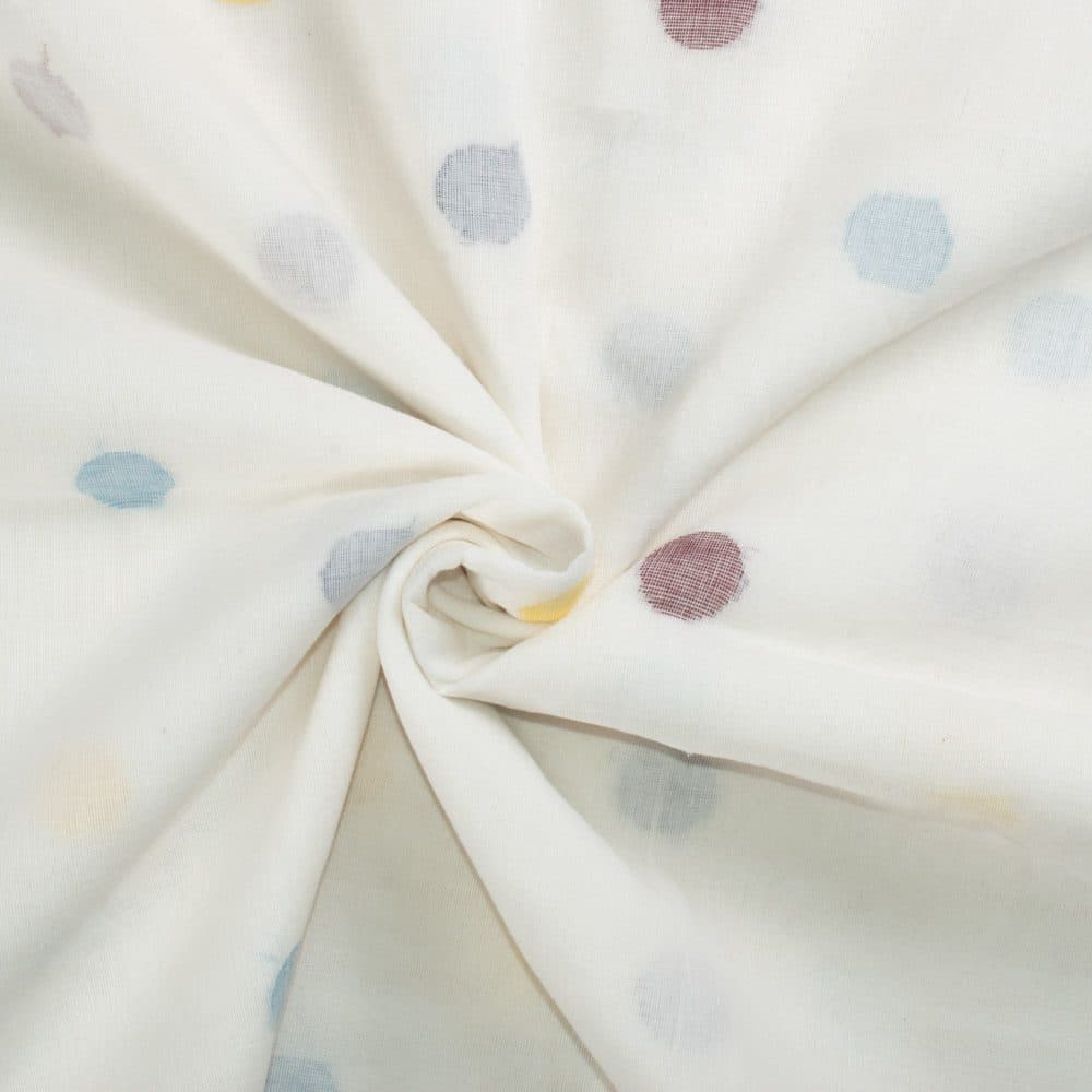 Circle White Base Jamdani Pure Cotton 55 GSM Handwoven Fabric 