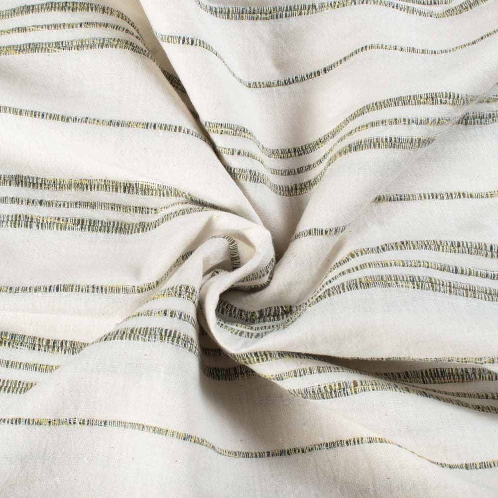Khesh Recycled White & Green Stripe Pure Cotton 160 GSM Handwoven Fabric