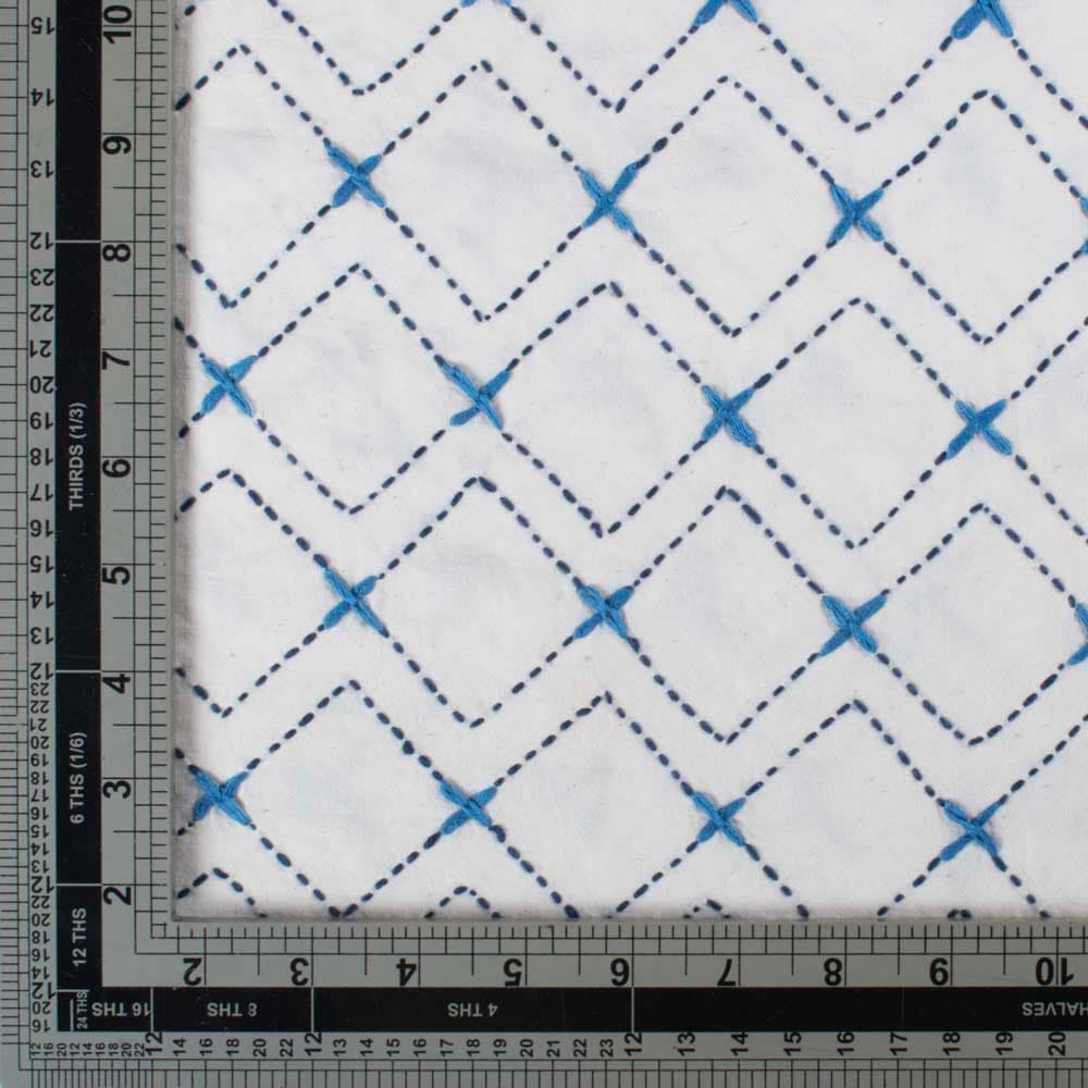 Blue Diamond Lattice Khadi Cotton 150 GSM Kantha Fabric