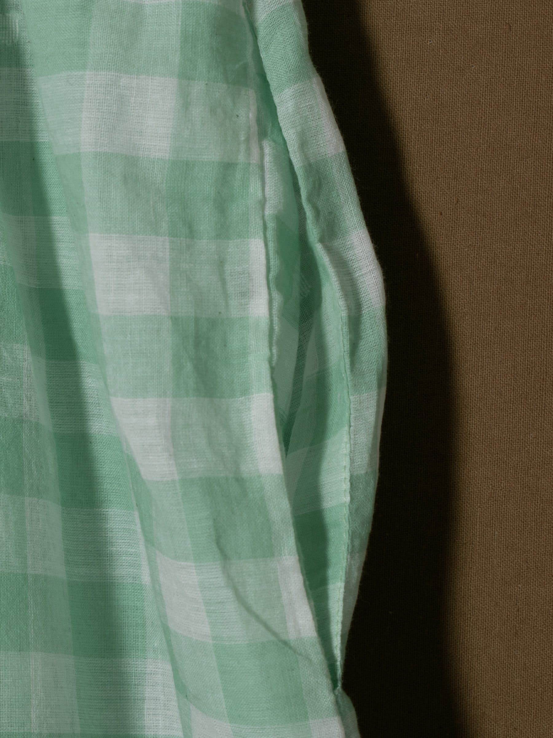Buttoned & Gathered Lose Midi Dress - Green & White