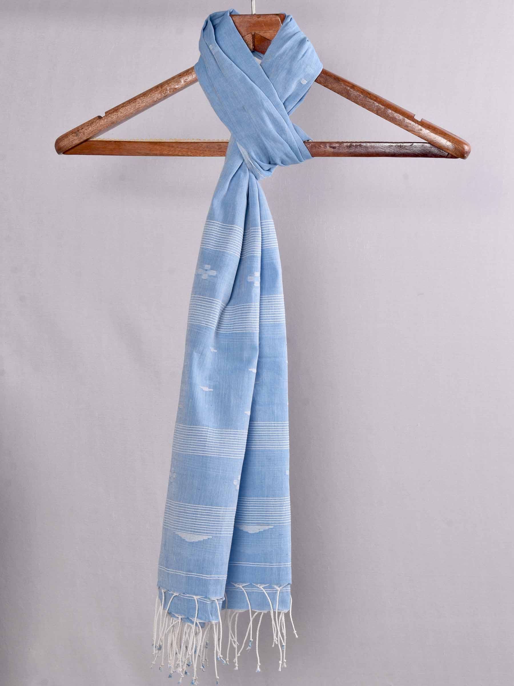 Geometric Jamdani Handwoven Cotton Stripe Blue Stole