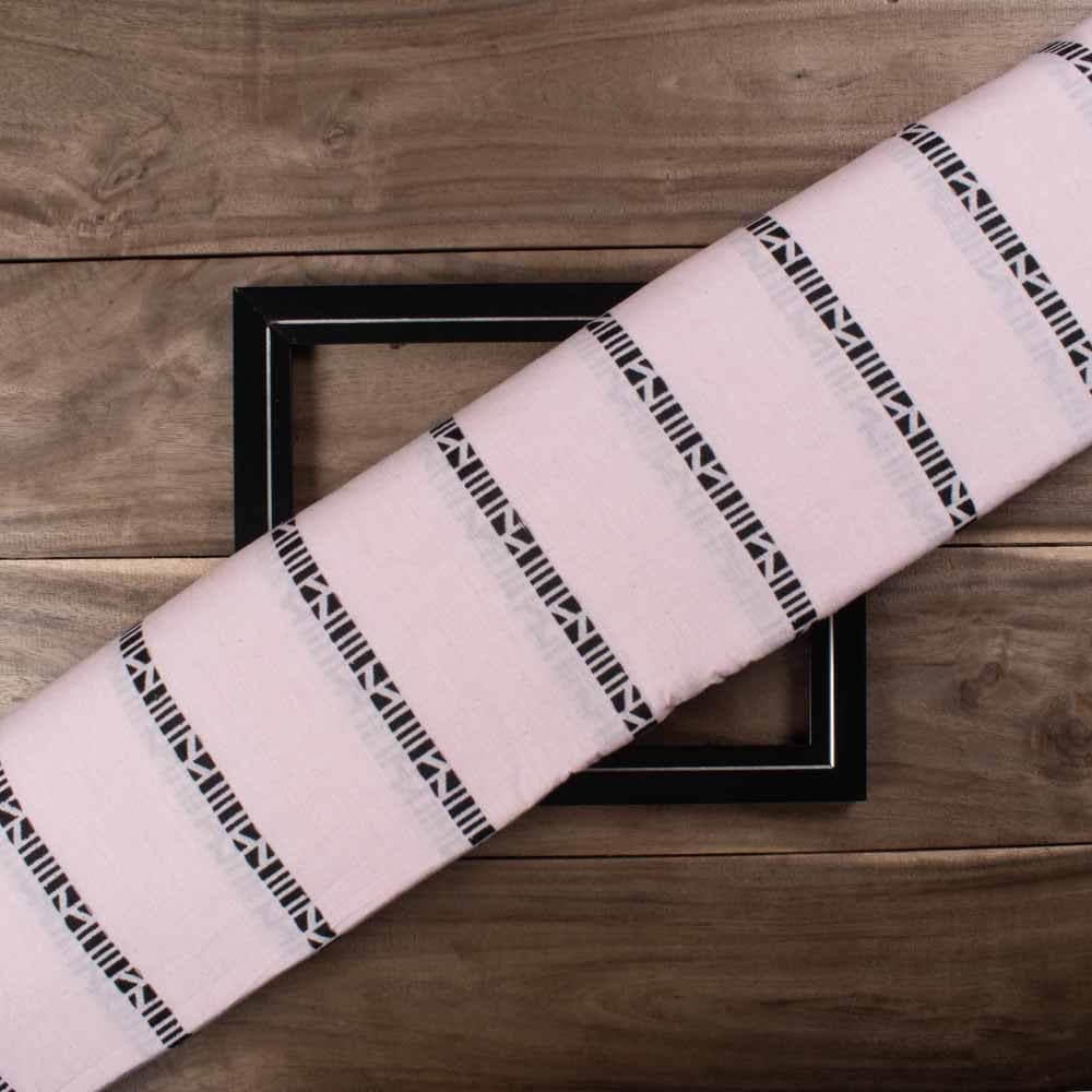 Stripe Pink Tribal Geometric Extra Warp 105 GSM Pure Cotton Jacquard Fabric