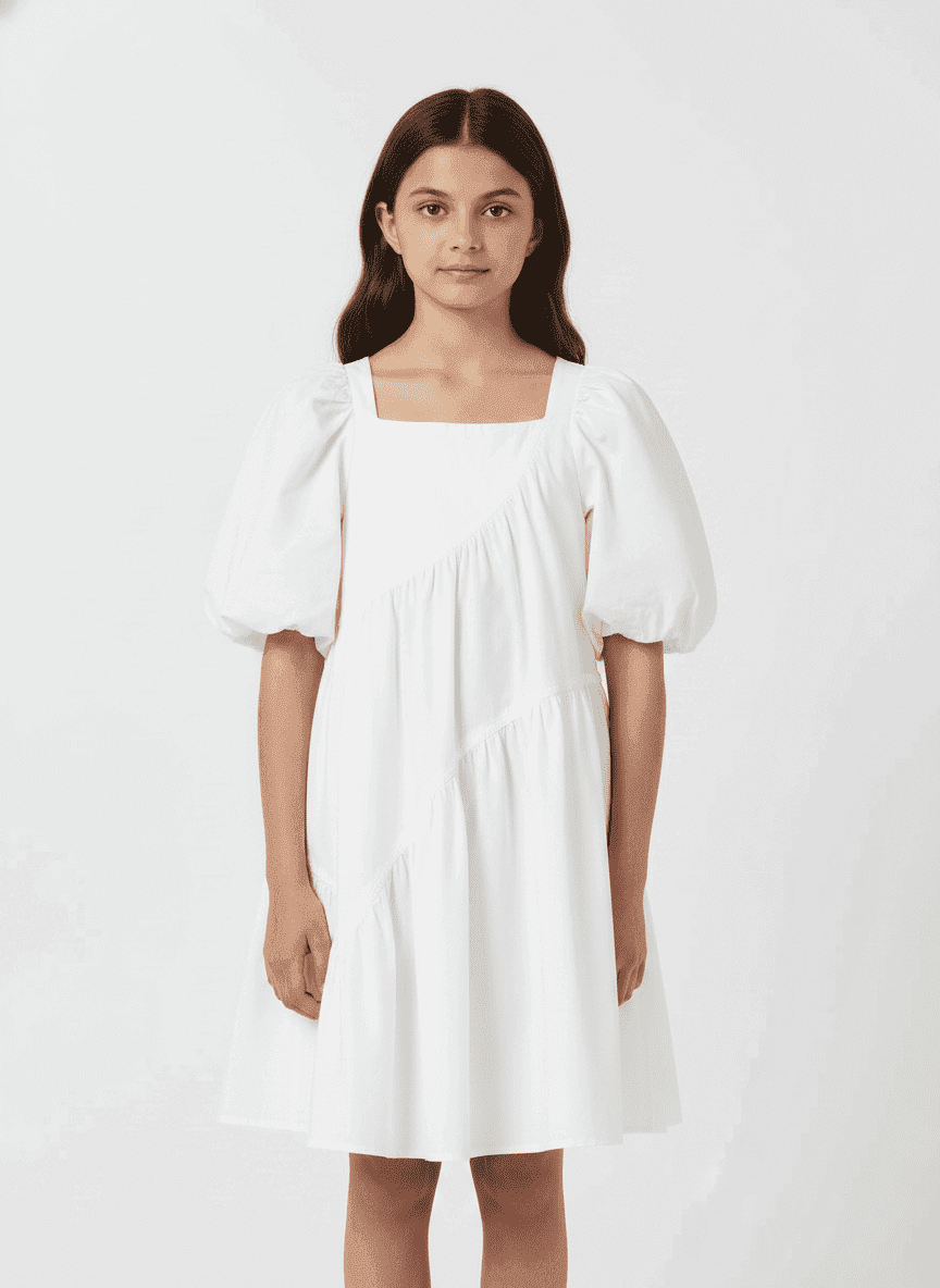 Asymmetric Stitched Gathered Kids Dress