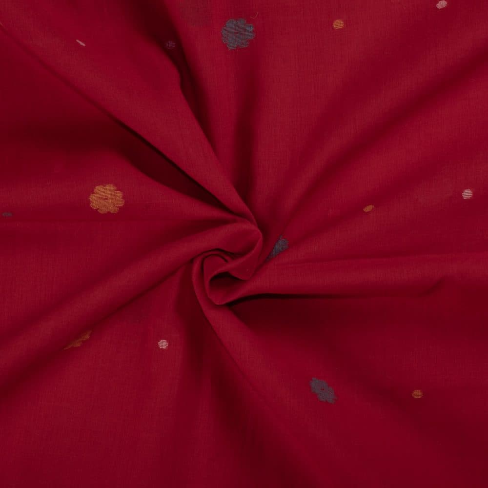 Flower Buti Red Jamdani Pure Cotton 55 GSM Handwoven Fabric 