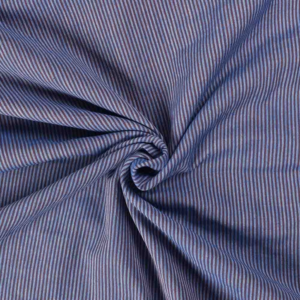 Stripe Blue Brown Pure Cotton 105 GSM Handwoven Fabric