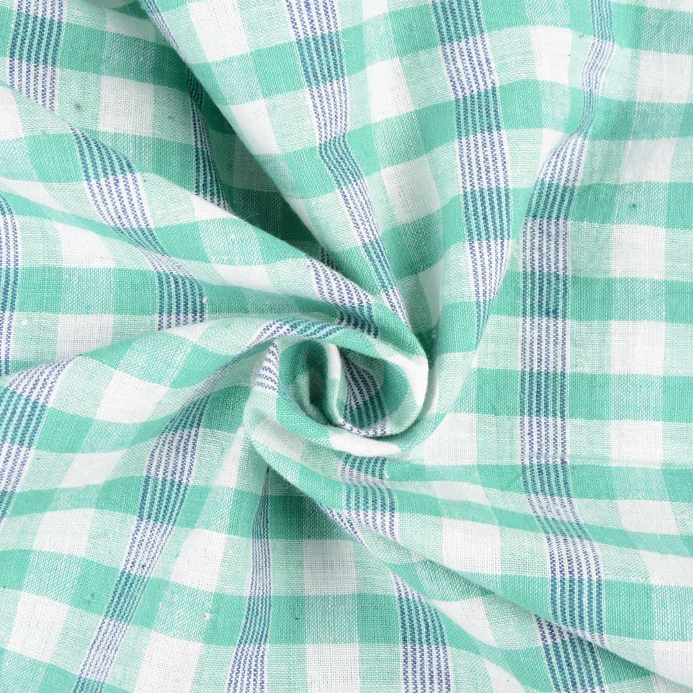 Check Green Khadi Fabric - 108 GSM Handspun & Handwoven