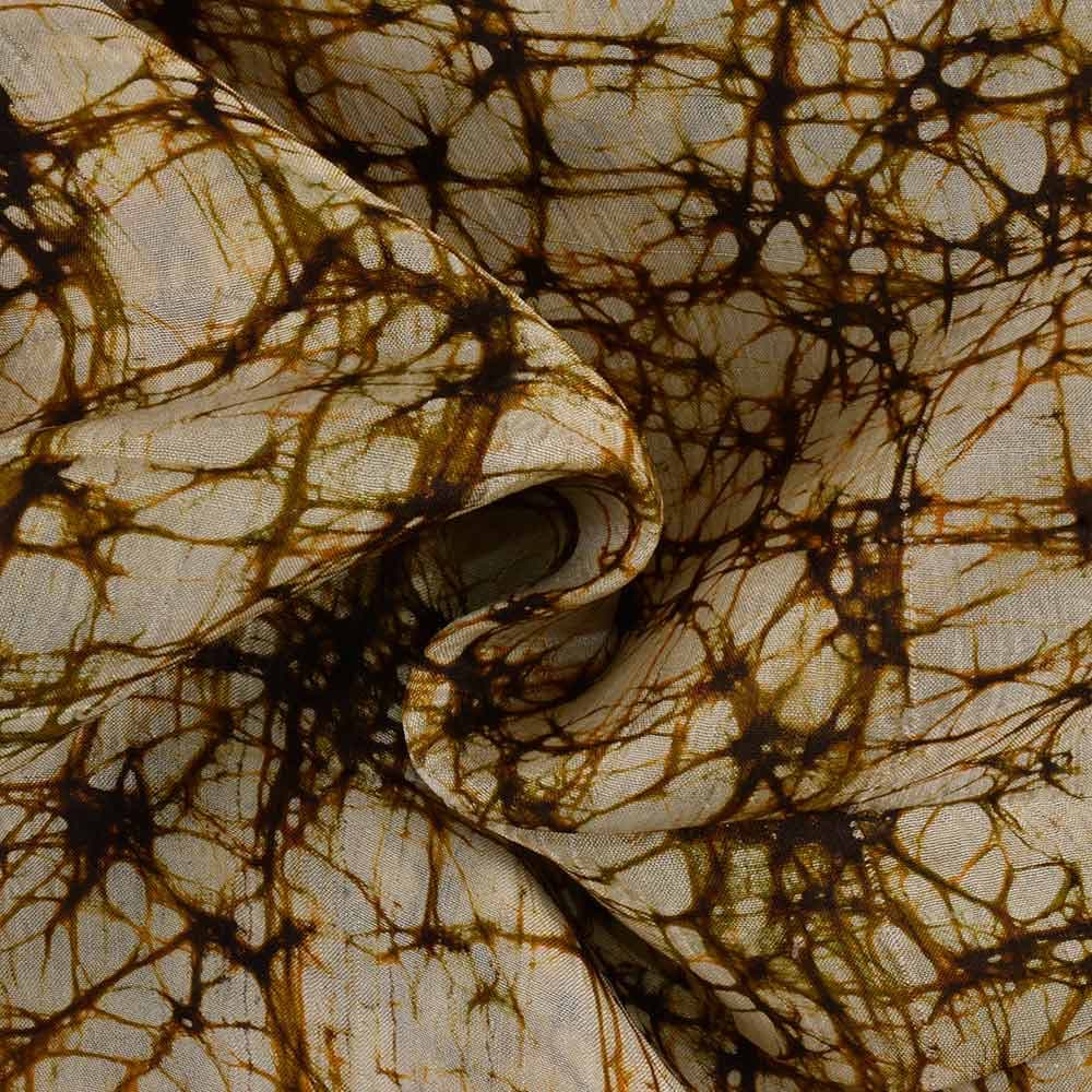Abstract Brown Off-White Batik Mulberry Silk 40 GSM Fabric