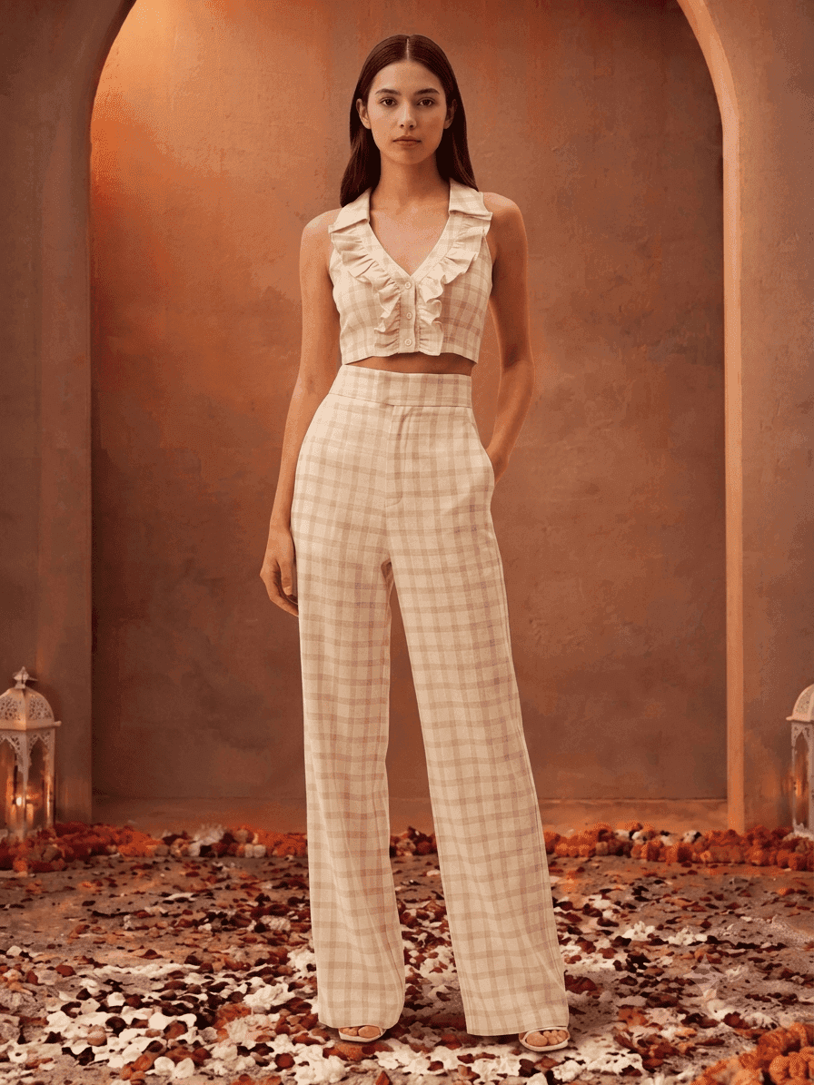 Ruffled Cropped Top & Full Bottoms Co-ord Set
