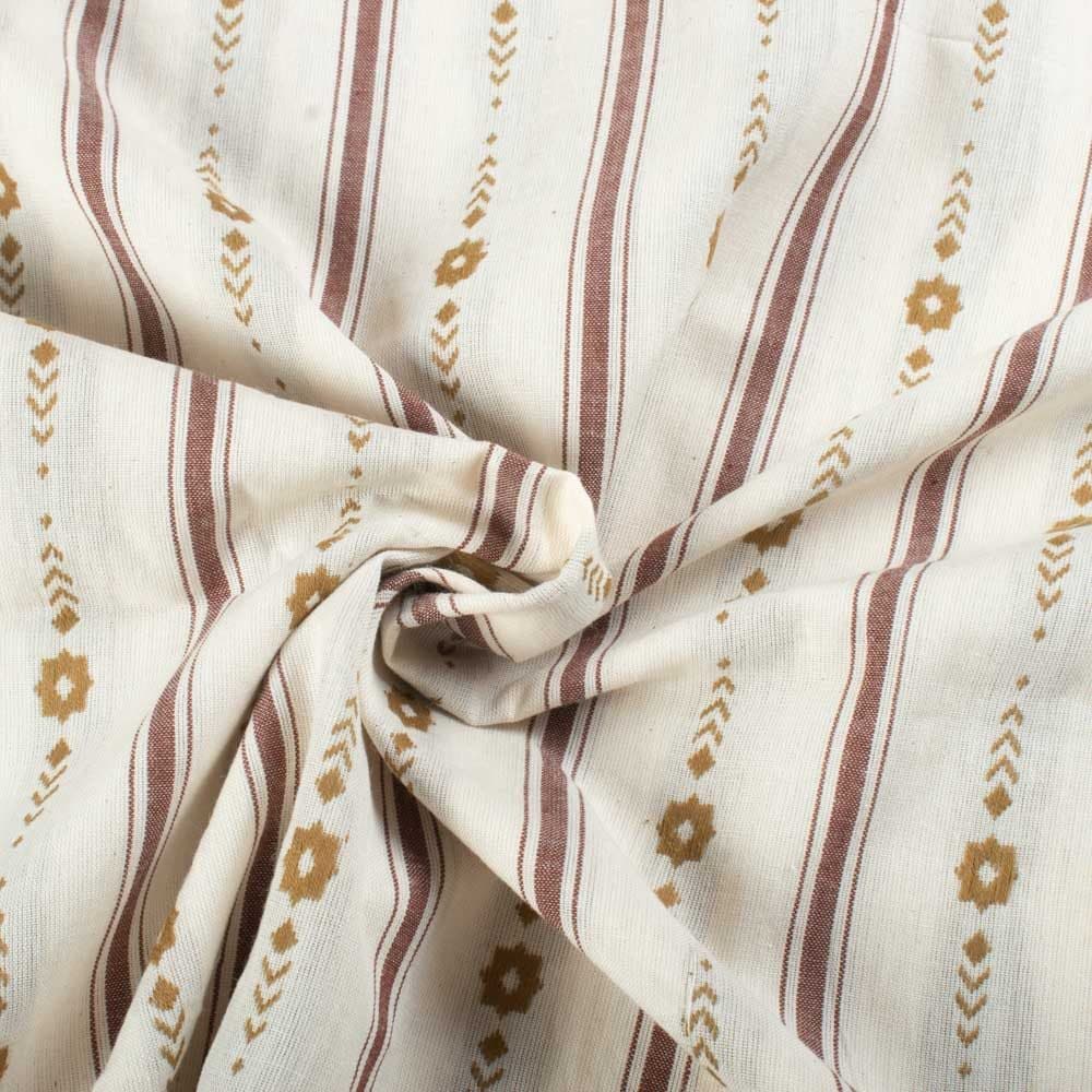 Stripe Yellow Floral Extra Warp 90 GSM Pure Cotton Jacquard Fabric