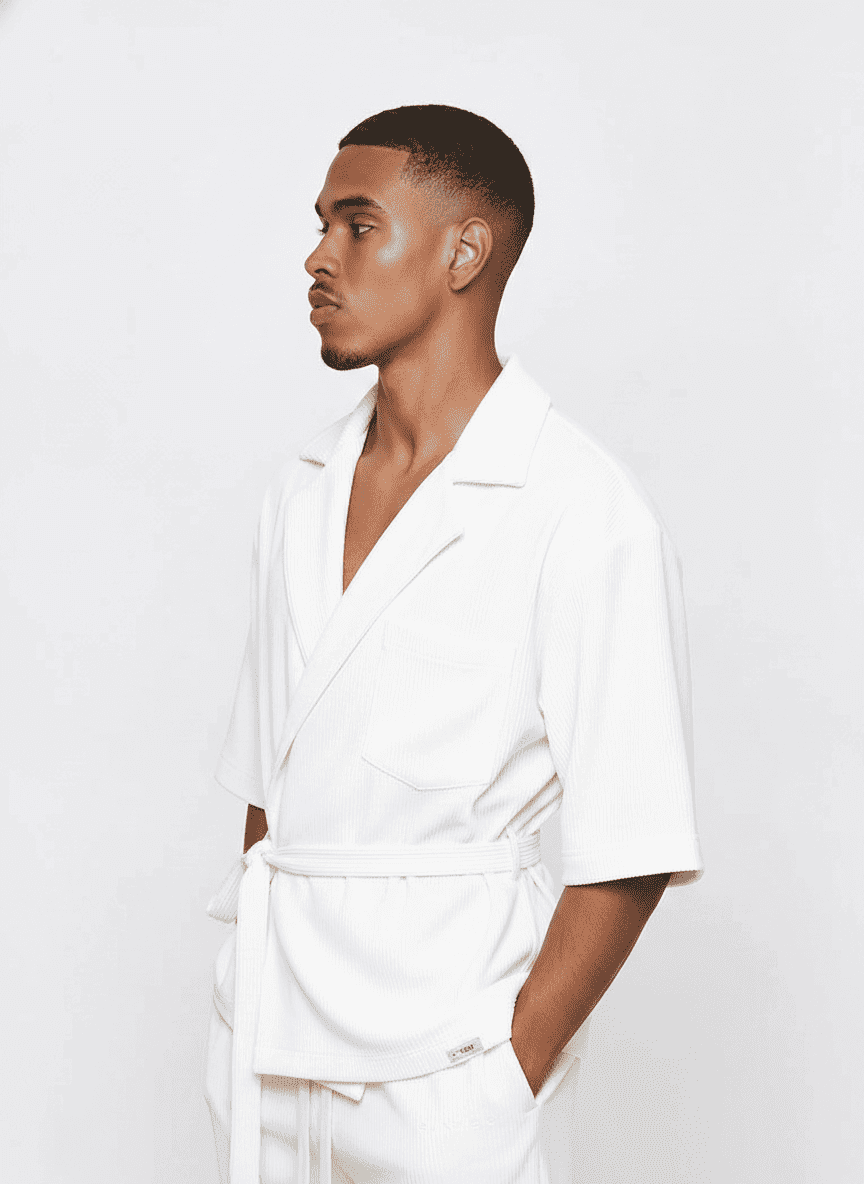 Shawl Collar Side Tie Shirt