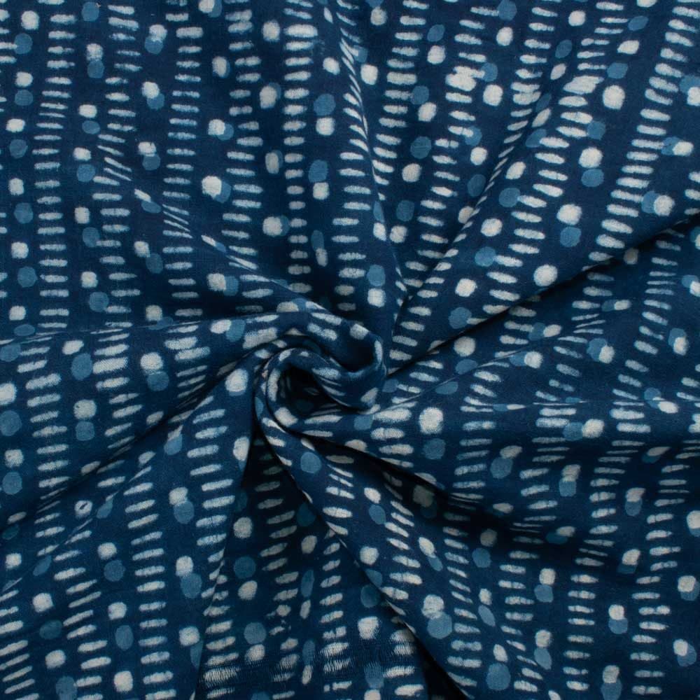  Natural Indigo Dye Blue Block Ajrakh Print Fabric 128 GSM Khadi Fabric