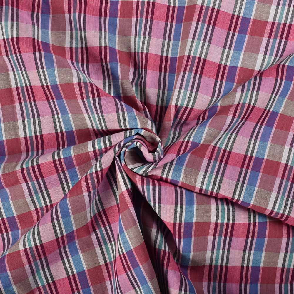 Check Multicolor Pure Cotton 100 GSM Handwoven Fabric 558