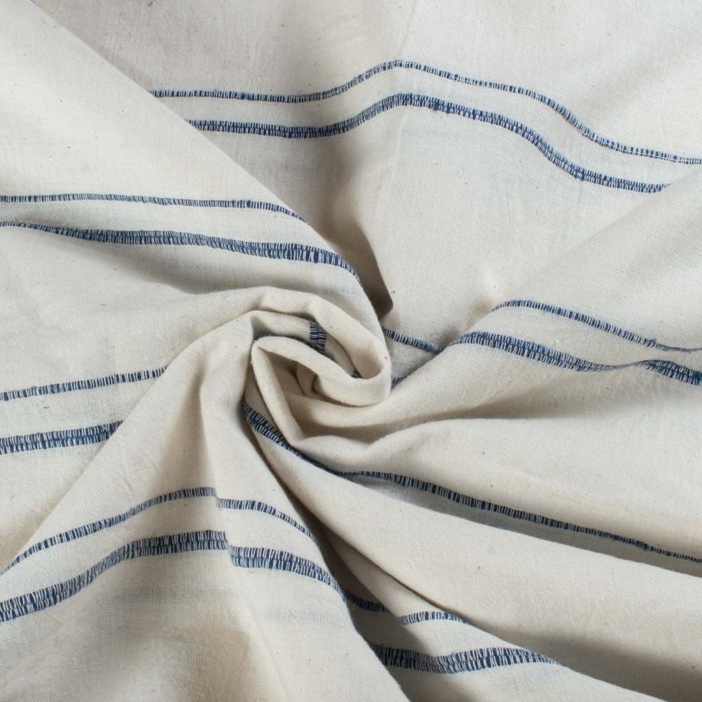 Khesh Recycled White & Blue Stripe Pure Cotton 135 GSM Handwoven Fabric