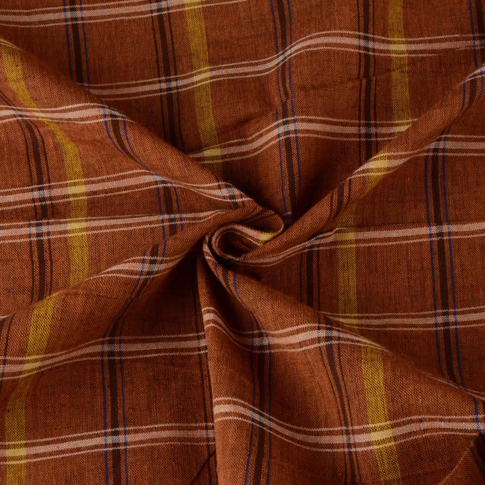 Check Brown Pure Cotton 104 GSM Handwoven Fabric 152