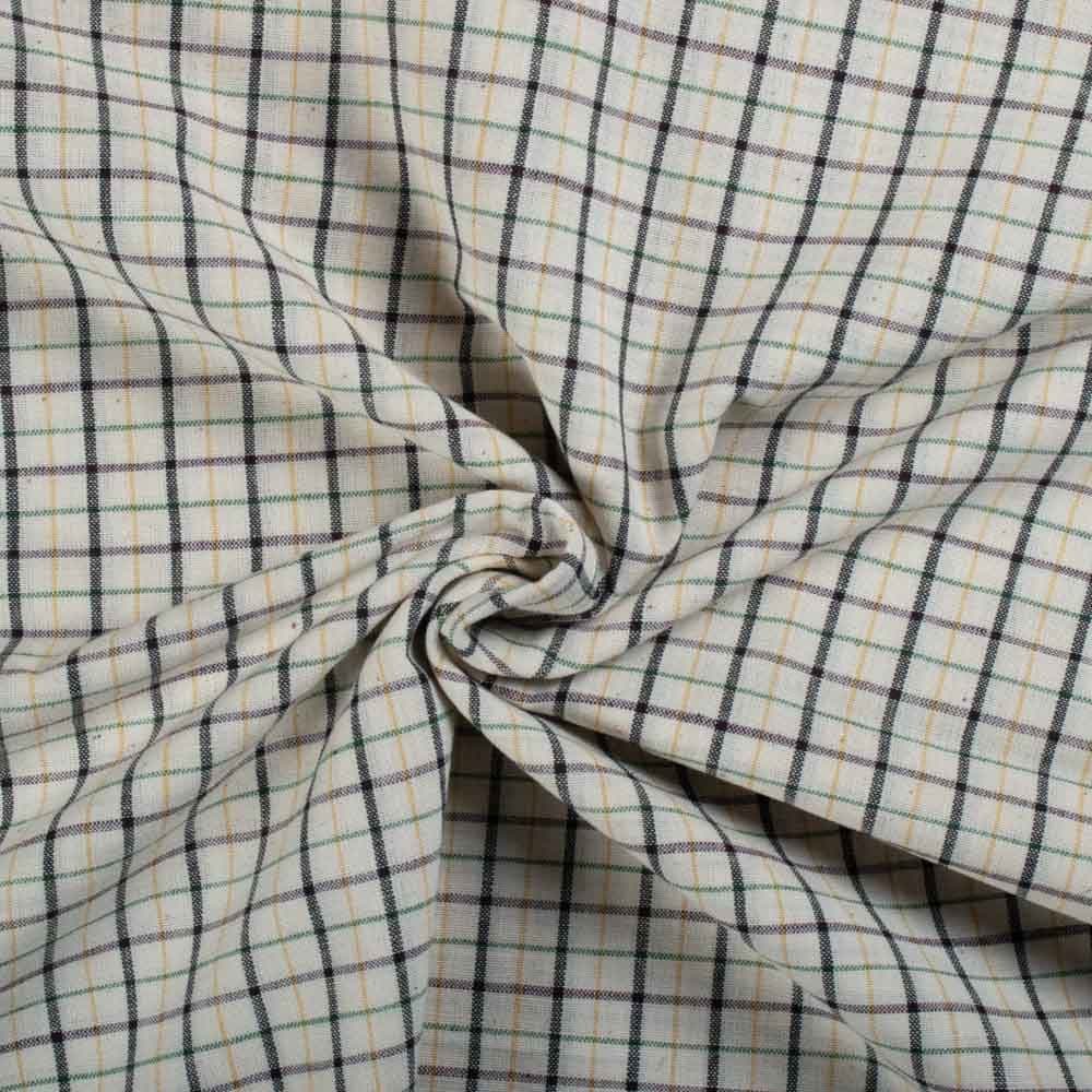 Check Ecru Base Multicolour Cotton Khadi 115 GSM Handwoven Fabric 746