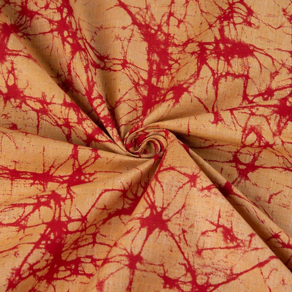 Abstract Yellow Screenprinted Cotton Khadi 85 GSM Handwoven Fabric