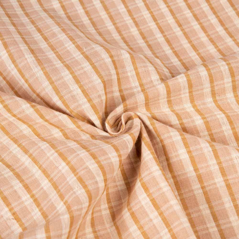 Check Beige Pure Cotton 98 GSM Handwoven Fabric