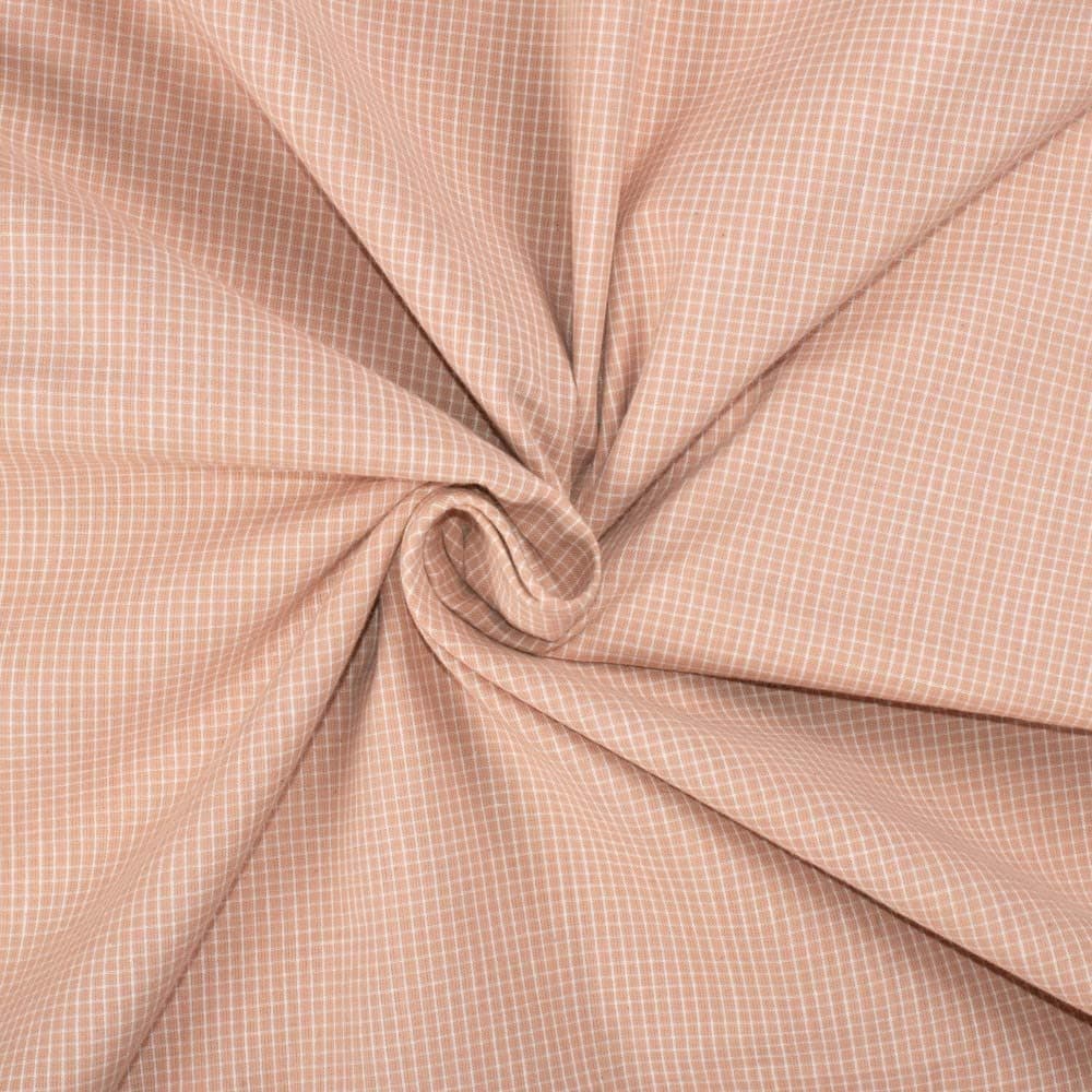 Check Peach Pure Cotton 93 GSM Handwoven Fabric