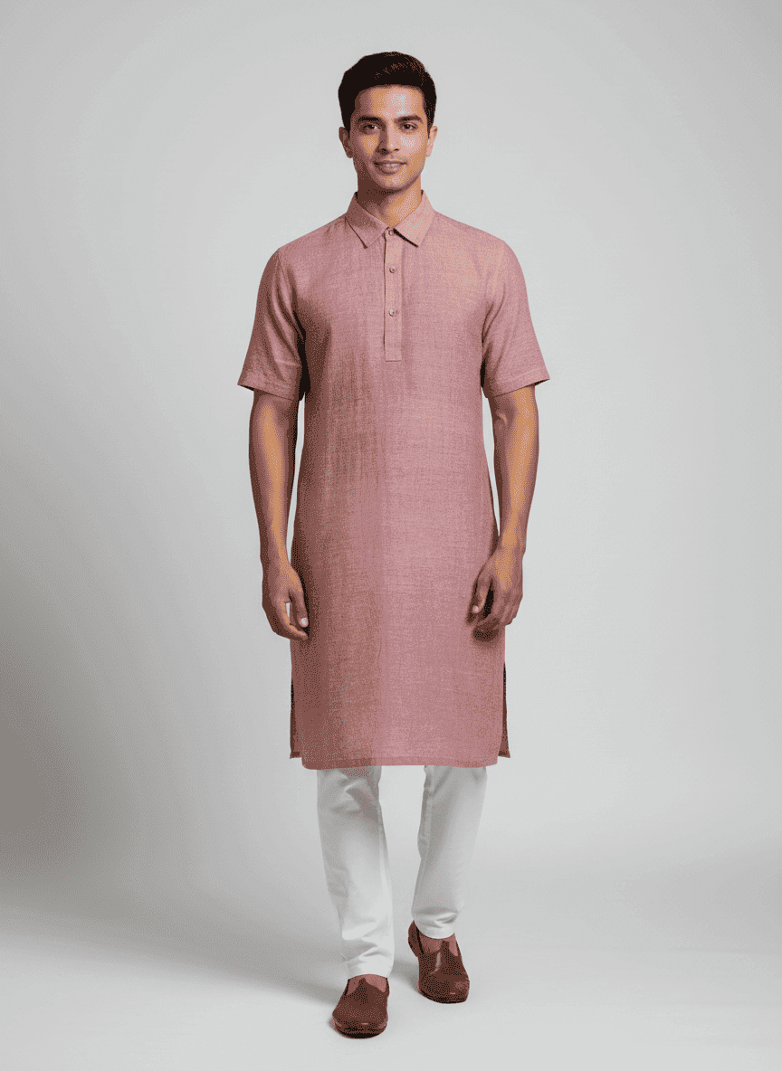 Plain Polo Sem Botao Collared Kurta With Half Sleeves - Thigh Length		