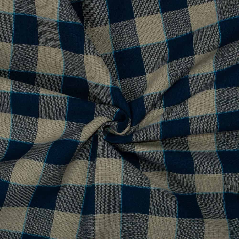 Check Navy Cream Pure Cotton 170 GSM Handwoven Fabric