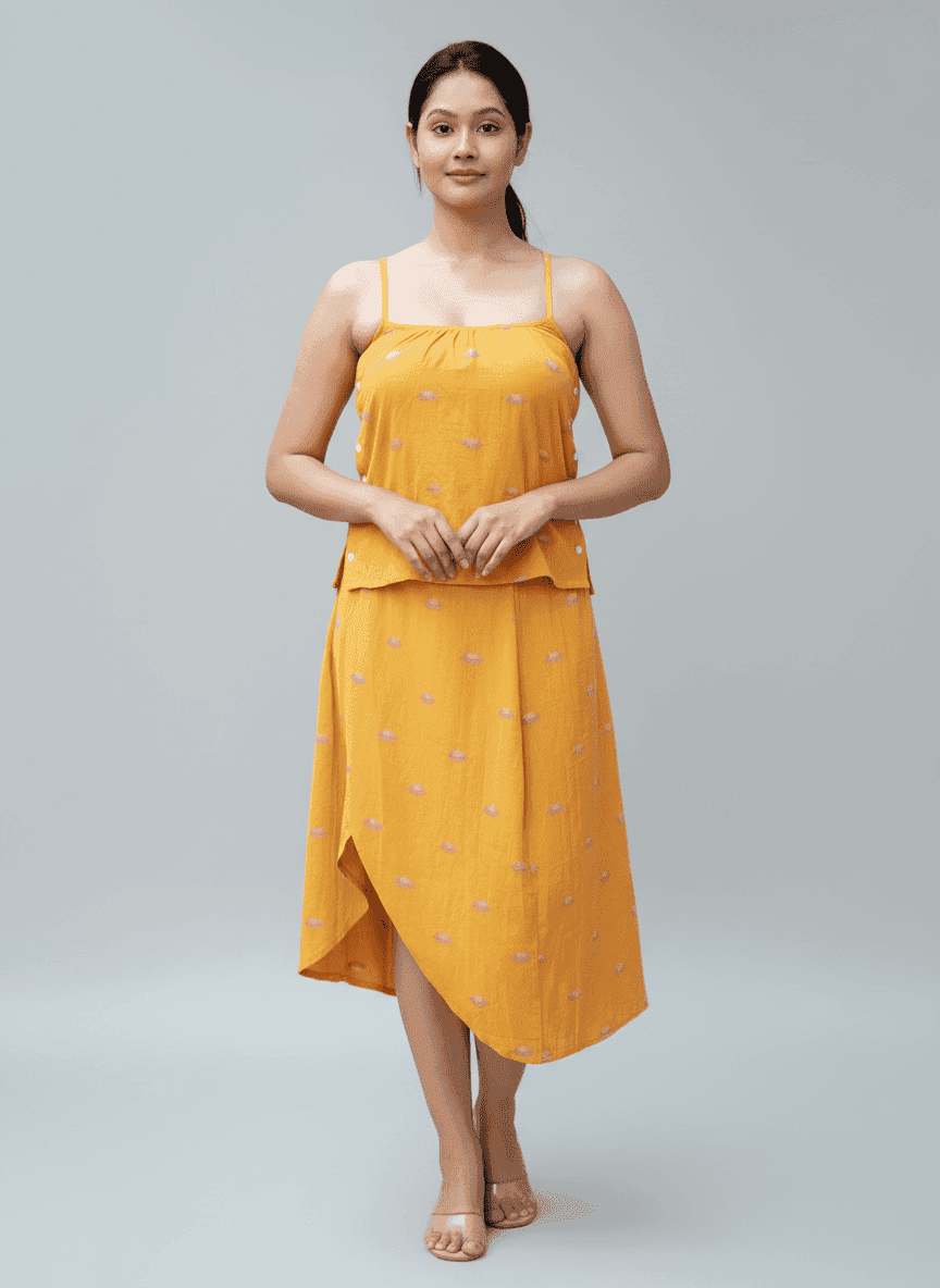 Handwoven Jamdani Top and Skirt Co-ord Ensemble