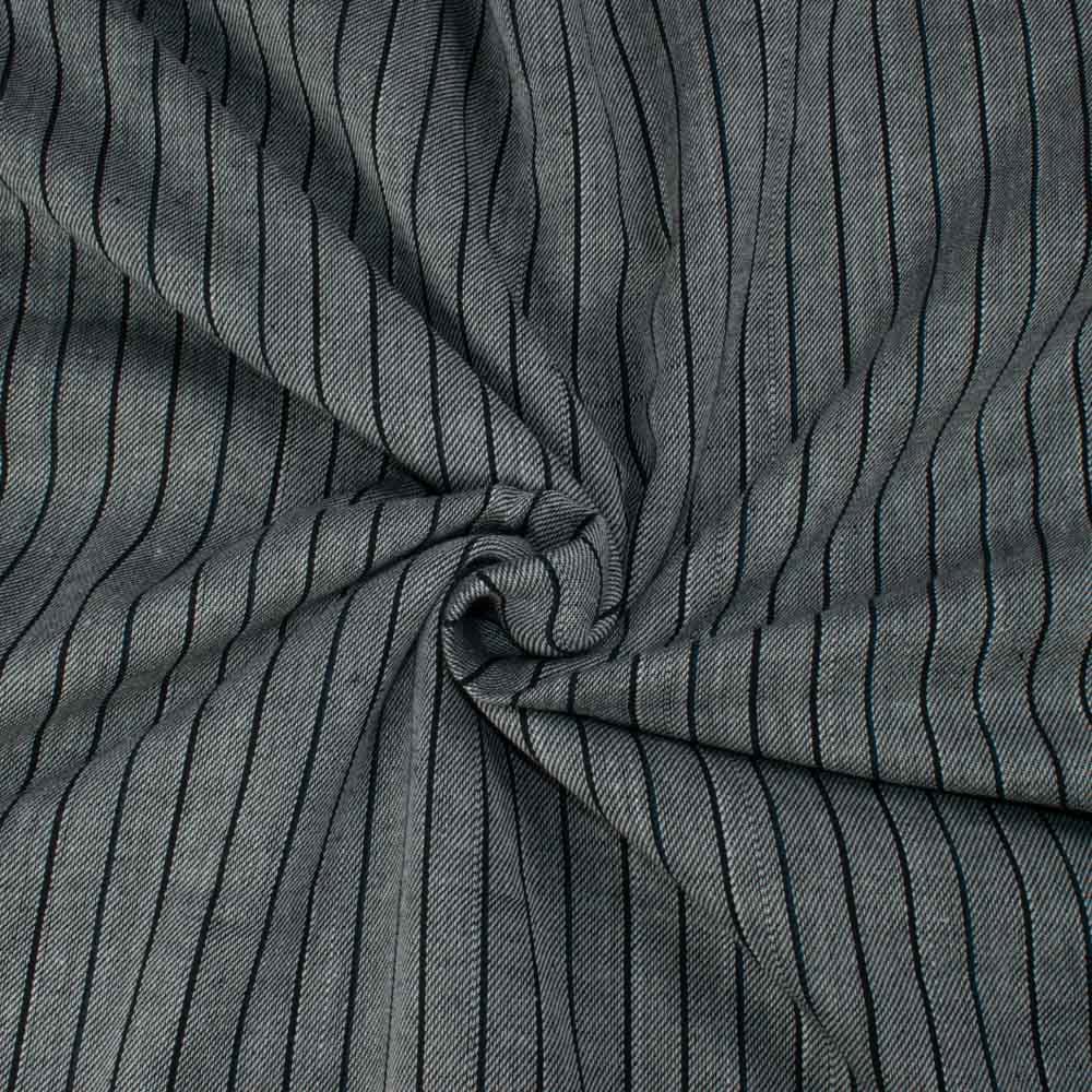 Stripe Twill Tweed Black Grey Pure Cotton 100 GSM Handwoven Fabric