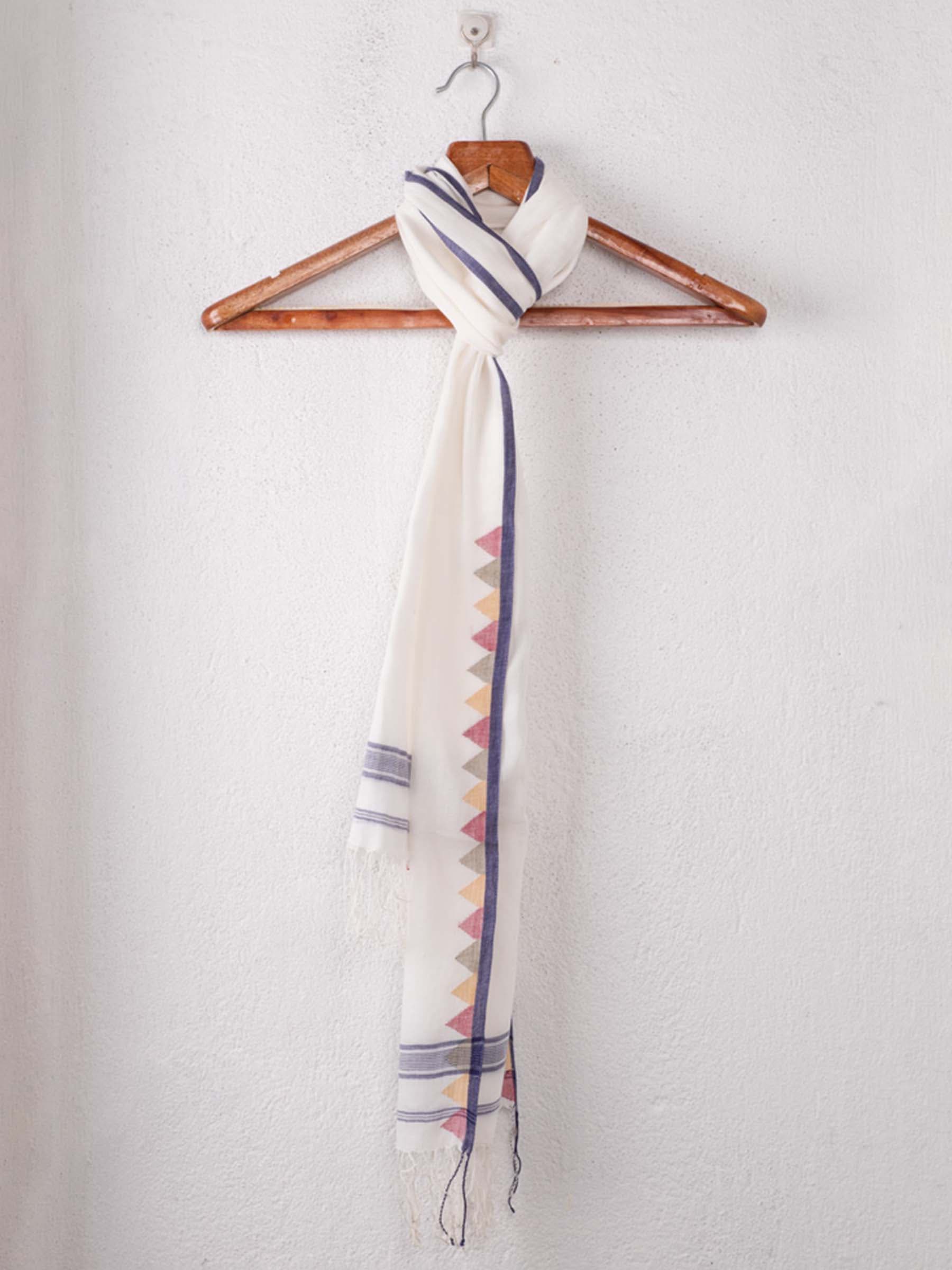 Geometric White Jamdani Handwoven Pure Cotton Scarf 117