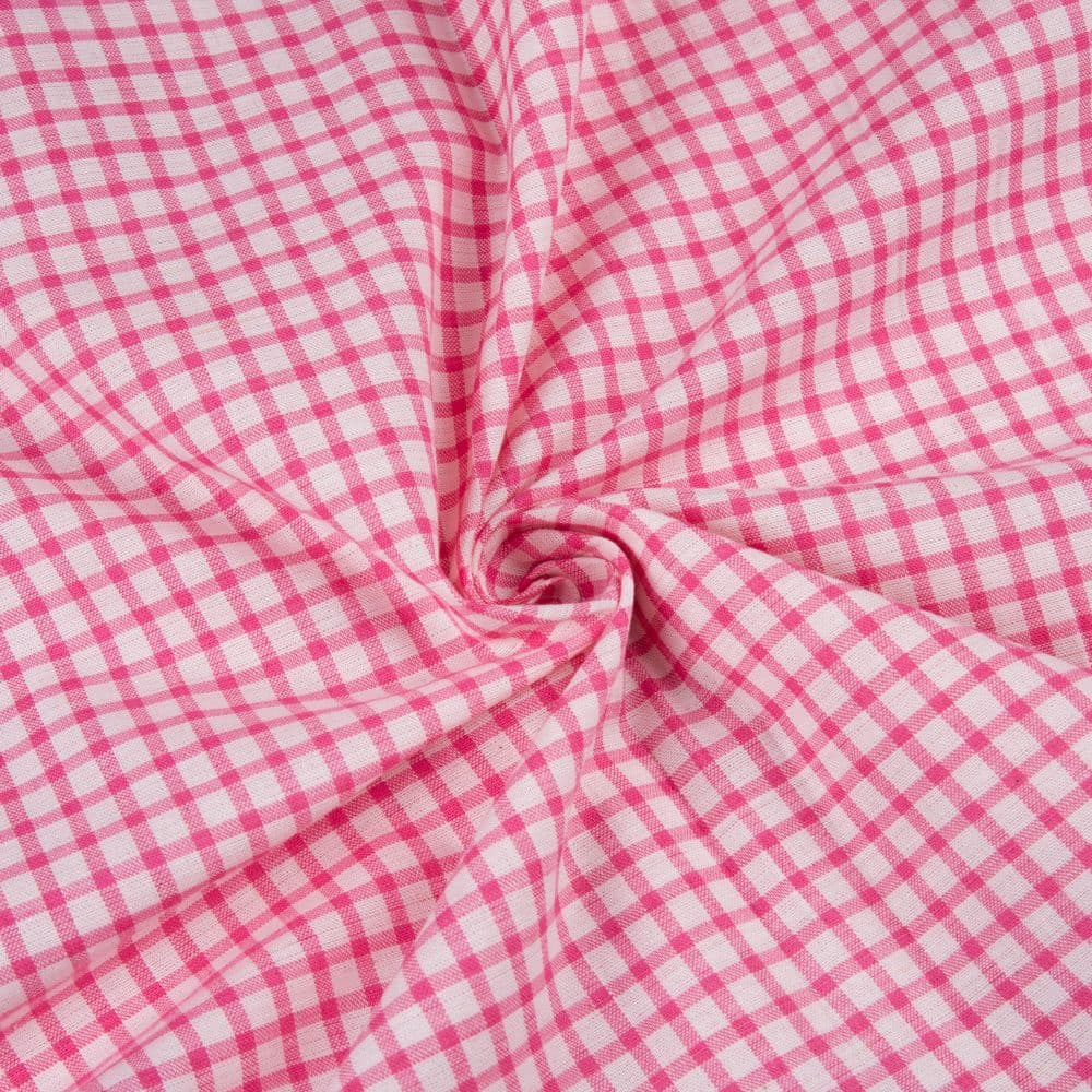 Check Pink White Pure Cotton 110 GSM Handwoven Fabric