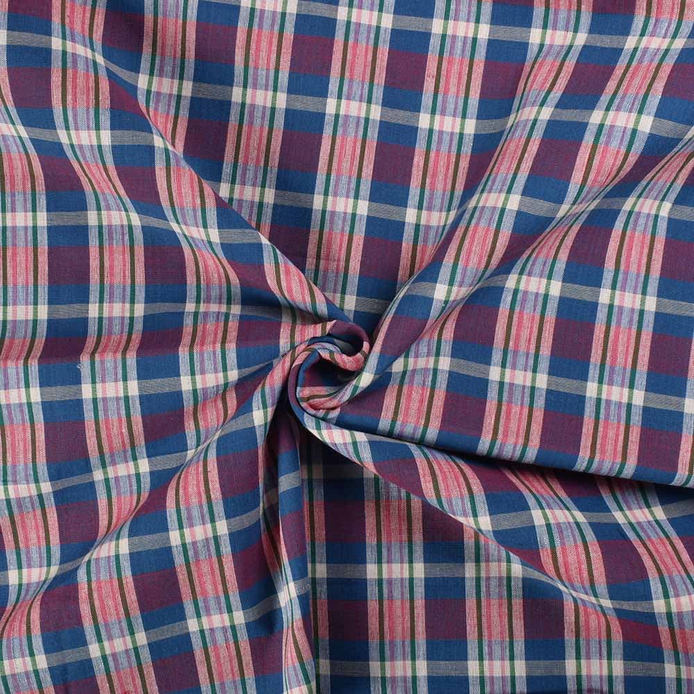 Check Multicolor Pure Cotton 100 GSM Handwoven Fabric 563