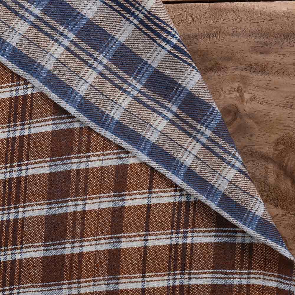 Check Reversible Satin Twill Brown Pure Cotton 100 GSM Handwoven Fabric