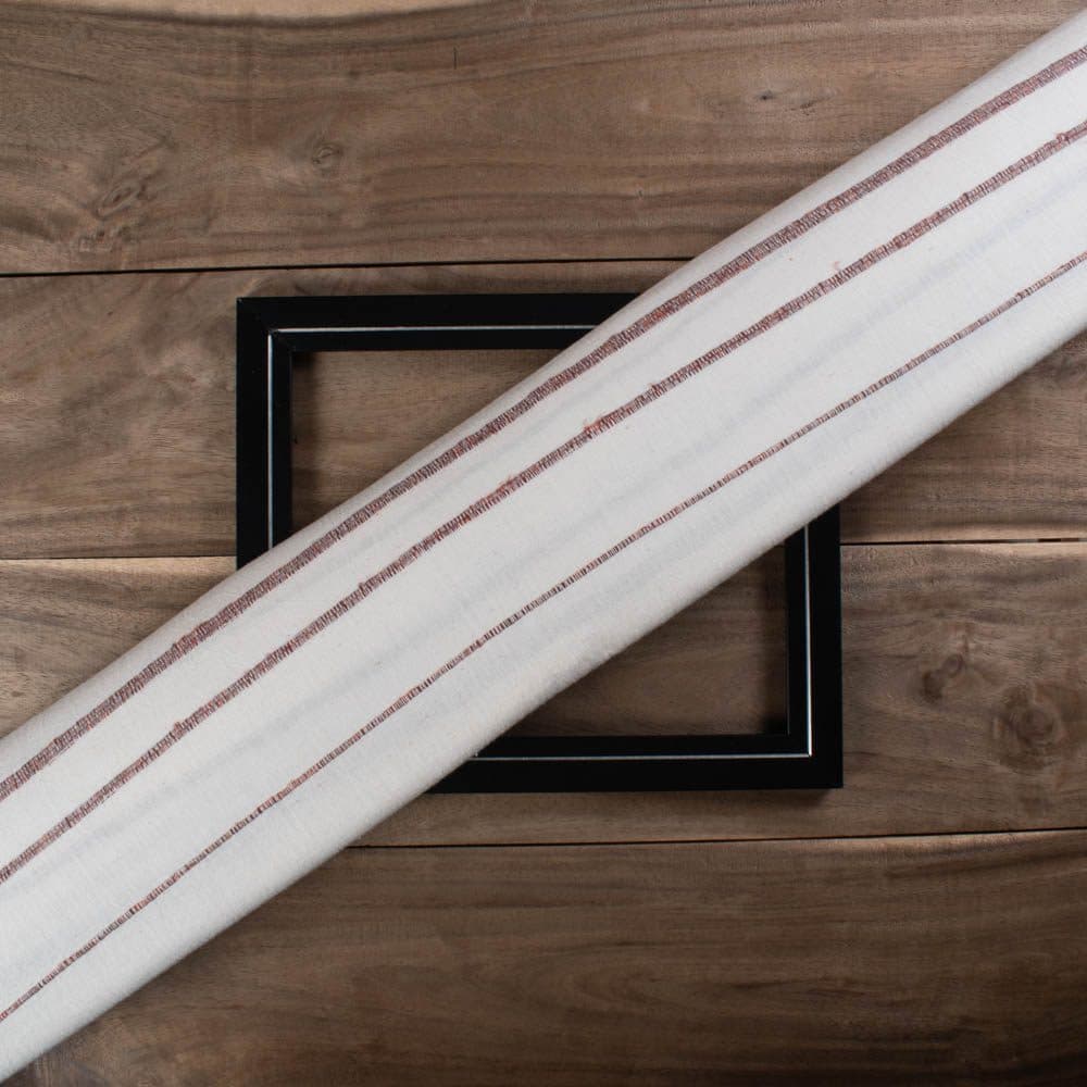 Khesh Recycled White & Reddish Brown Stripe Pure Cotton 130 GSM Handwoven Fabric