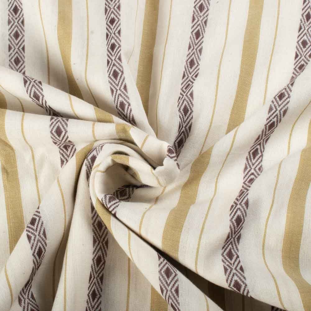 Stripe Cream Diamond Lattice Extra Warp 100 GSM Pure Cotton Jacquard Fabric