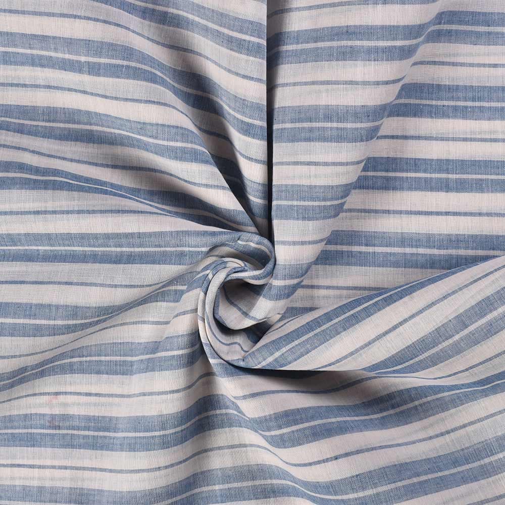 Stripe Off White & Blue Pure Cotton 62 GSM Handwoven Fabric 274